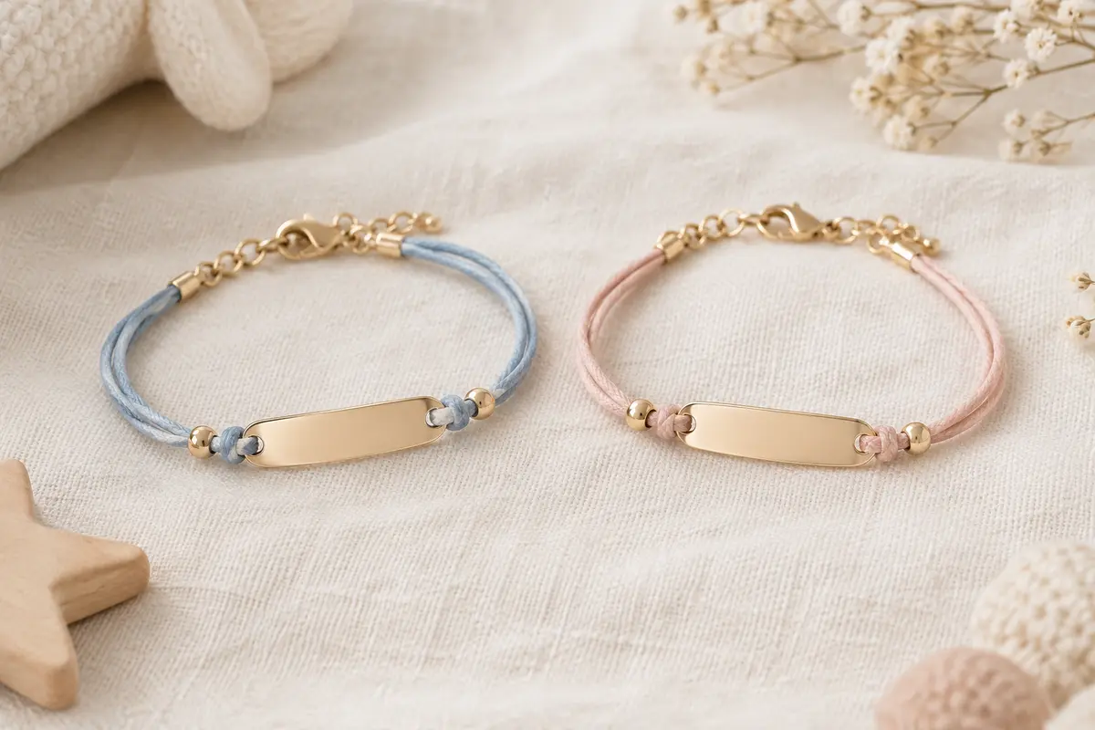 Deux bracelets de naissance assortis, avec des plaques vierges et des détails distinctifs